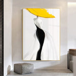 Modern Sexy Woman Yellow Hat Handmade Canvas Oil Painting Abstract Nordic Luxury Artwork Posters Living Room Canvas Wall Aesthetic Home Decor