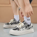 Luxury Trendy Brand Men's Shoes, Summer Fabric Breathable Canvas Sneakers, Versatile Platform Height Increasing Student Skate Shoes