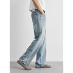 Light-wash Mens Ripped Straight-leg Jeans