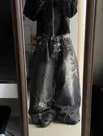 Men's Washed Pattern-Printed Vintage Straight-Leg Denim Jeans