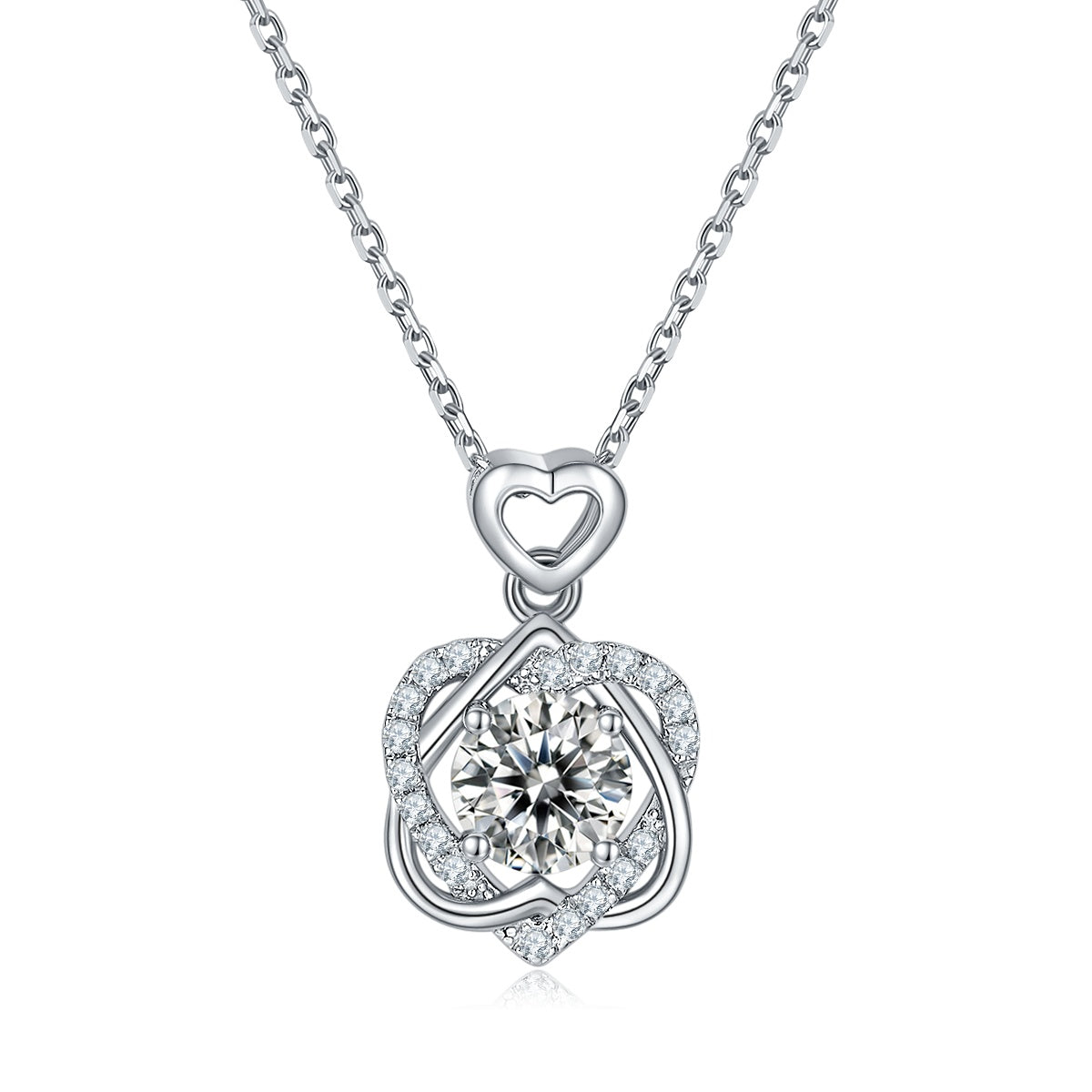 S925 Sterling Silver Heart Necklace, 1ct D-VVS1 Moissanite & Lab-Grown Gems, Platinum Plated 3g With GRA Certificate Gift Box