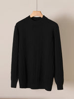 Mens Retro Knitted Sweater Solid-Color Crew-Neck Pullover