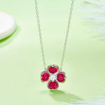 S925 Sterling Silver Clover Necklace, 2.6ct Lab-Grown Ruby Sapphire Emerald Padparadscha, Platinum Plated 45cm, 4.3g Gift Box