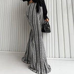 Slim-fit Striped Mid-rise Stretch Flare Pants In European And American Style