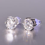 S925 Sterling Silver 4-Prong Moissanite Stud Earrings, 1&2ct D-VVS1 Round Cut, Platinum Plated 1.5&2.2g Women's Jewelry Gift Box