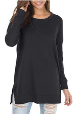 Split-front Relaxed-fit Crew-neck Long-sleeve Knit Sweater
