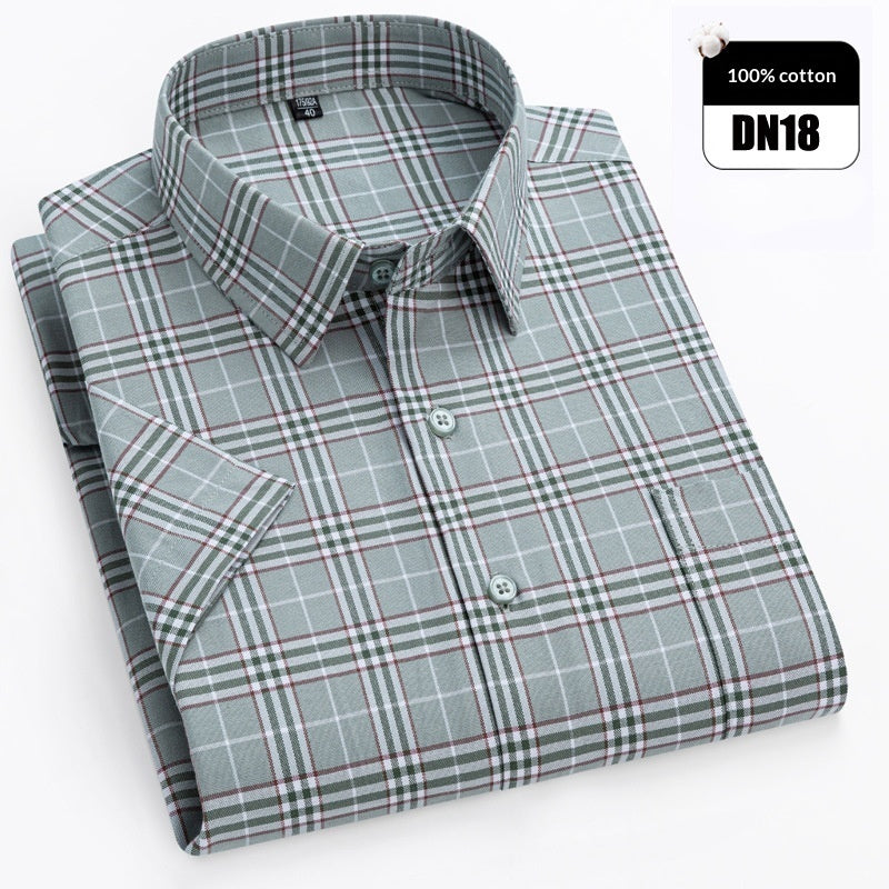 Cotton Business-Casual Plaid Striped Shirt For Men