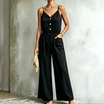 Womens Solid-color Casual Belted Strap Jumpsuit