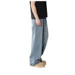 Mens Straight-Leg Relaxed-Fit Vintage Blue Denim Jeans In American Style