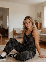 New Women's Plaid Print Jumpsuit With Large Pockets, Halter Neck, Open Back, Loose Fit. Machine Washable And Suitable For Everyday Wear.