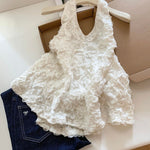 Halter-neck Off-shoulder Top With Three-dimensional Floral Design For Women