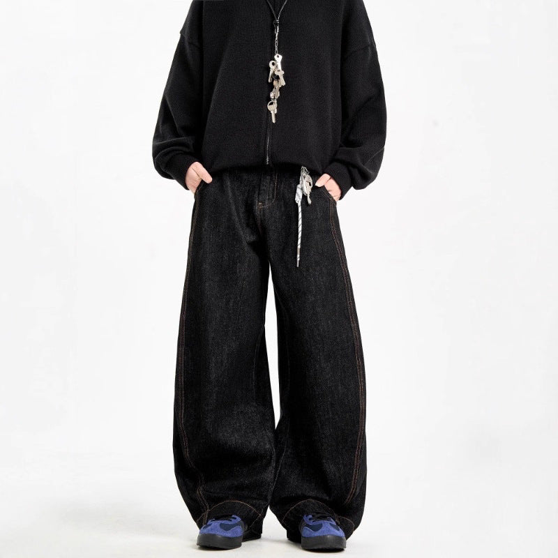 Starry Sky Pattern Saber-Style Mens Retro Loose Straight-Leg Wide-Leg Casual Trousers