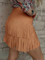 Fashionable Suede Tassel Double-Layer Mini Skirt