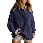 Loose-fitting Casual Long-sleeve Hoodie With A Semi-open Neckline And Buttons
