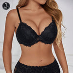 Women's Bra Set, Black Sexy Lace Push-up Bra