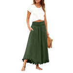 High-waisted Elastic-waist Long Skirt With Ruffled Hem