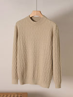 Mens Retro Knitted Sweater Solid-Color Crew-Neck Pullover