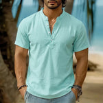 Mens Tie-Dye Button-Down Short-Sleeve Stand-Collar Shirt