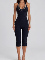 Halter-neck Metal-hole Tight Capri Jumpsuit