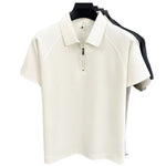 Mens Short-Sleeve T-Shirt With Turn-Down Collar And Striped Design
