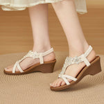 Rhinestone Flower Wedge Sandals