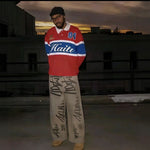 Mens American-Style Retro Embroidered Long-Sleeve T-Shirt