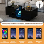 Led Coffee Table With 2 Drawer Storage, High Gloss Coffee Table For Living Room Unique Shape Centre Table With 16-Color Led Lights,End Table For Home Office Furniture, Black