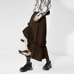 Womens French-style Color-Block Ruffled-Piped Mesh Midi Skirt