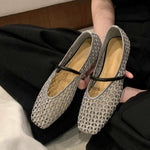 Retro Woven Roman Style Small Square-Toe Low-Top Womens Pumps