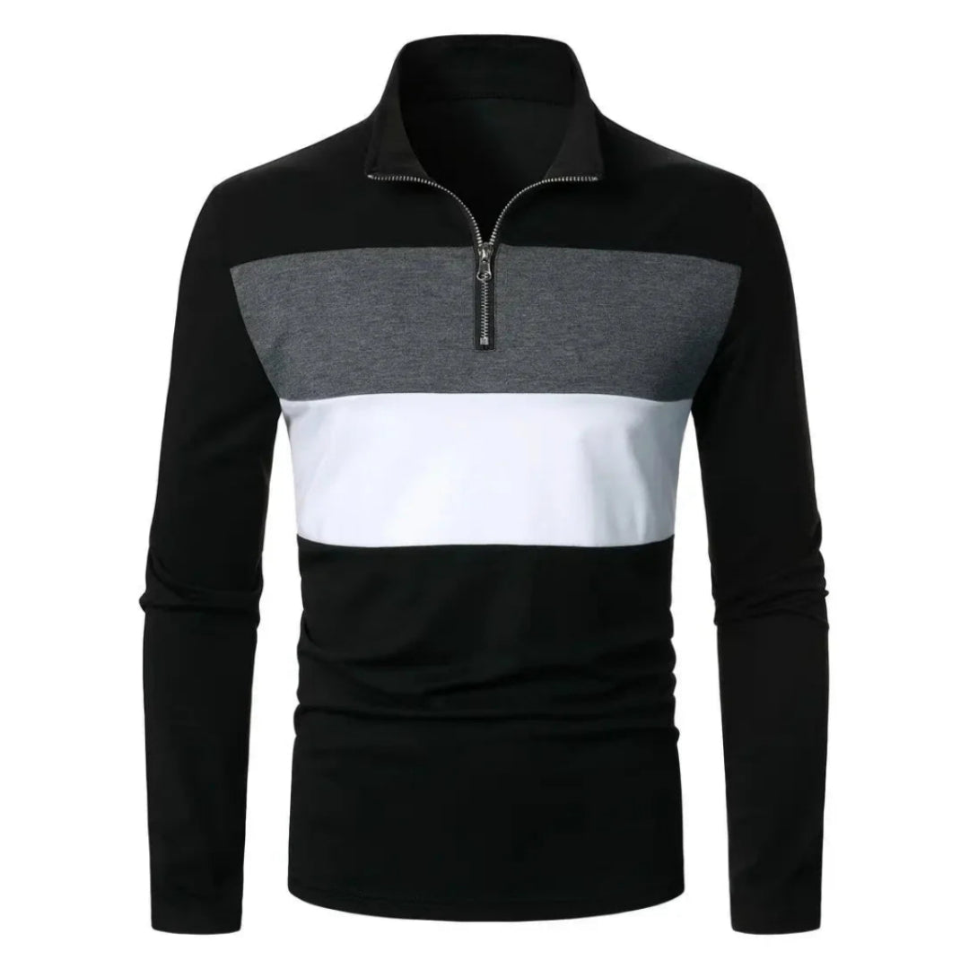Mens Loose-fit Casual Long-sleeve Top With Digital Print And Zipper