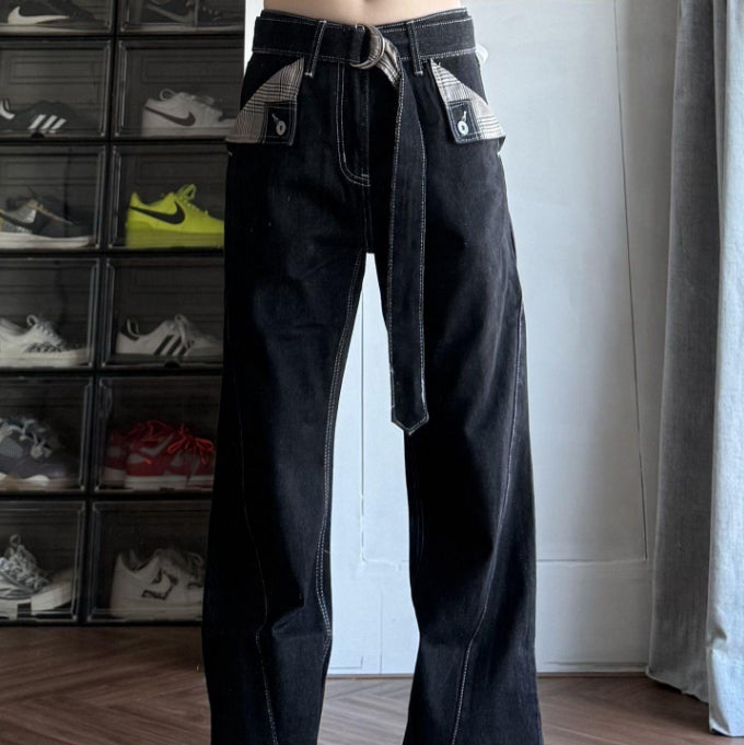 Mens American-style High-street Jeans Loose-fit Slimming Straight-leg Design
