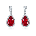S925 Sterling Silver Teardrop Dangle Earrings, 7x11mm Lab-Grown Ruby Sapphire Emerald With Halo, Platinum Plated 3.2g Women's Jewelry Gift Box
