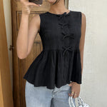 Womens Bow-Detailed Sleeveless Tank Top With A Defined Waist