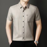 Mens Casual Striped Plus-Size Short-Sleeve Shirt