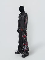 Mens Straight-Leg Denim Jeans With Glittering Diamond Flame Totem Subculture Punk Style