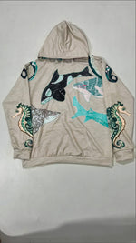 Digital-print Octopus-patterned Fleece-lined Hooded Sweatshirt