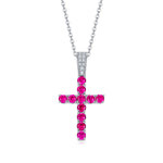 S925 Sterling Silver Cross Pendant Necklace, 3mm Lab-Grown Ruby & Black Moissanite, Platinum Plated 45cm Chain, 3.5g With GRA Certificate Gift Box