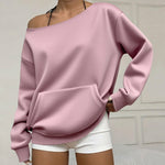 Fashionable Pullover Crew-Neck Off-Shoulder Sweatshirt For Women