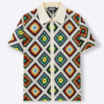 Retro Color-Block Crochet Knit Sweater In European And American Style