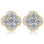 S925 Sterling Silver Four-Leaf Clover Stud Earrings, D-VVS1 Marquise Moissanite Cluster Halo, Platinum Plated 3.6g Women's Jewelry Gift Box