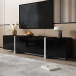 TV Cabinet, Black High-gloss Cabinet And White Contrasting Table Legs, With Simple Cabinet Doors And Drawers.