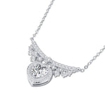 S925 Sterling Silver Heart Moissanite Necklace, 1ct D-VVS1 Pendant With Pave Bar, Platinum Plated 40&45cm Chain, 4.2g GRA Certificate Gift Box