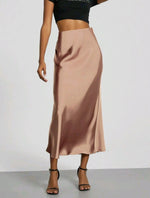 Elegant Silky Satin Midi Skirt