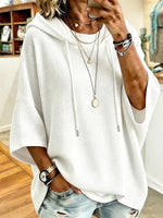 Waffle-knit Hooded Sweatshirt With Drawstrings