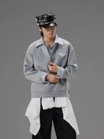 Mens Mock Two-Piece Spliced Design Shirt Hoodie