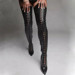 Pointed-toe Lace-up Side-zip Stiletto-heeled Over-the-knee Boots