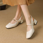 Casual Block-heeled Sandals With A Square Toe Featuring Rivet Accents And A Strap-over Design
