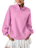 Womens Loose-fit Pullover Turtleneck Long-sleeve Sweatshirt