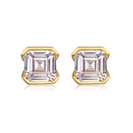 S925 Sterling Silver Asscher Cut Stud Earrings, 6x6mm D-VVS1 Moissanite Half-Bezel Setting, Platinum Plated 2g Women's Jewelry Gift Box