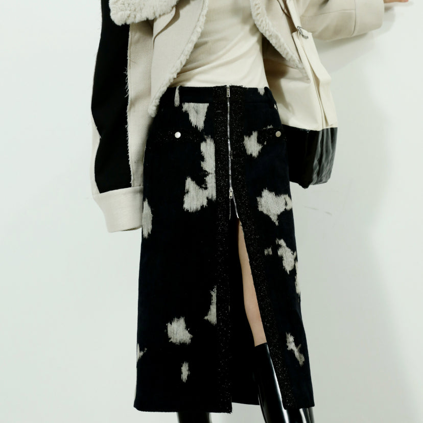 Dark Tie-dye Corduroy Quilted Skirt